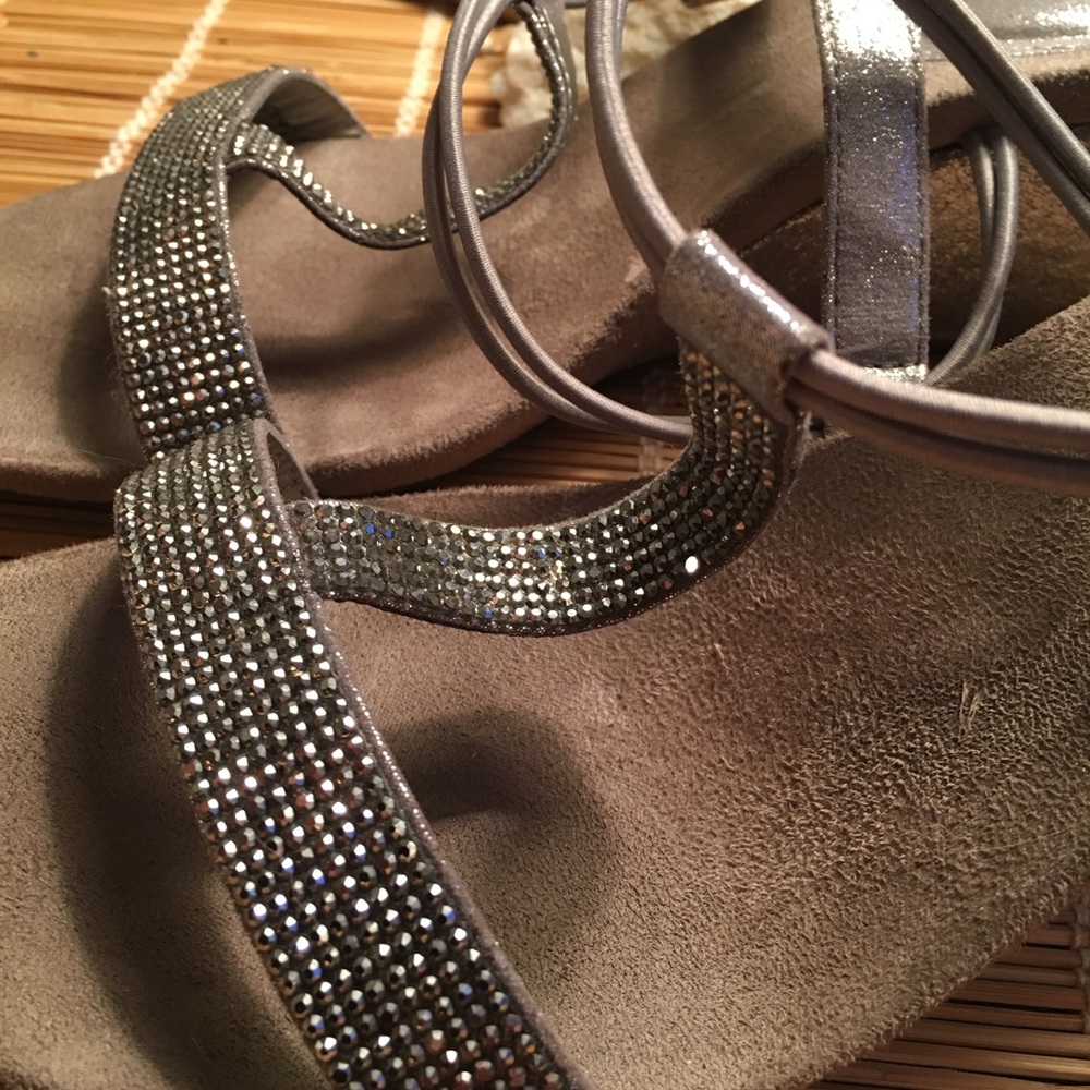 STYLE & CO SILVER RHINESTONE T ANKLE STRAP WEDGE